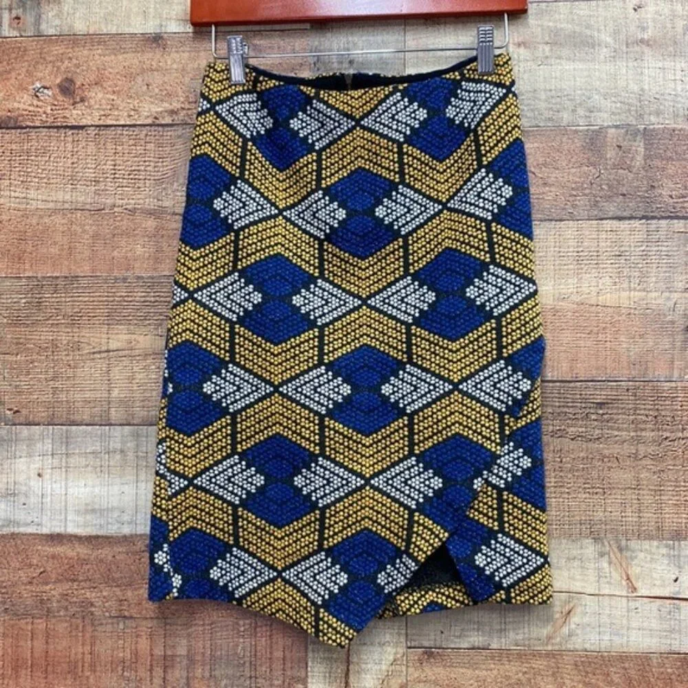 Anthropologie Maeve Blue Yellow Long Pencil Skirt 0P